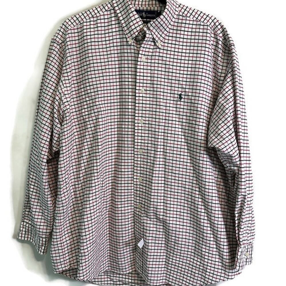 Ralph Lauren Button Down Shirt Red‎ and Green Plaid Men’s Large 100% Cotton